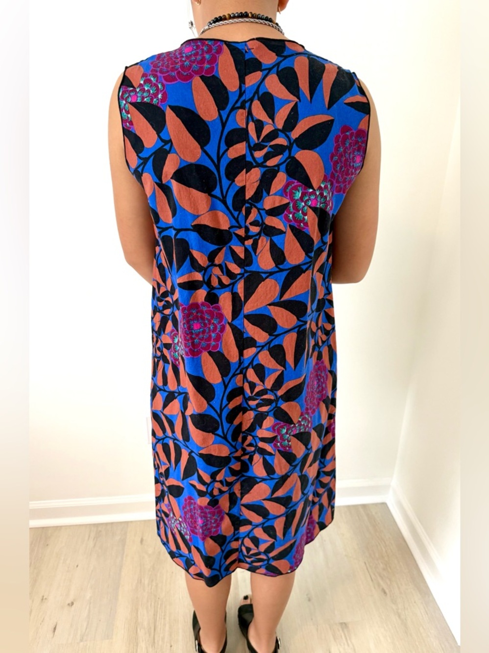 Kara-Line Blue & Rust Leaf-Print Midi Dress - Picture 4 of 6